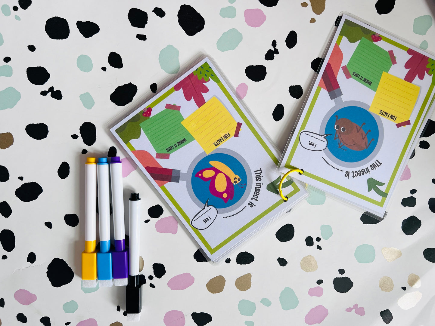 Insect hunt themed Activity Wipe Clean Book - Crafts On The Go - Pocket Money Crafts - Children’s Learning - Children’s Colouring Books -