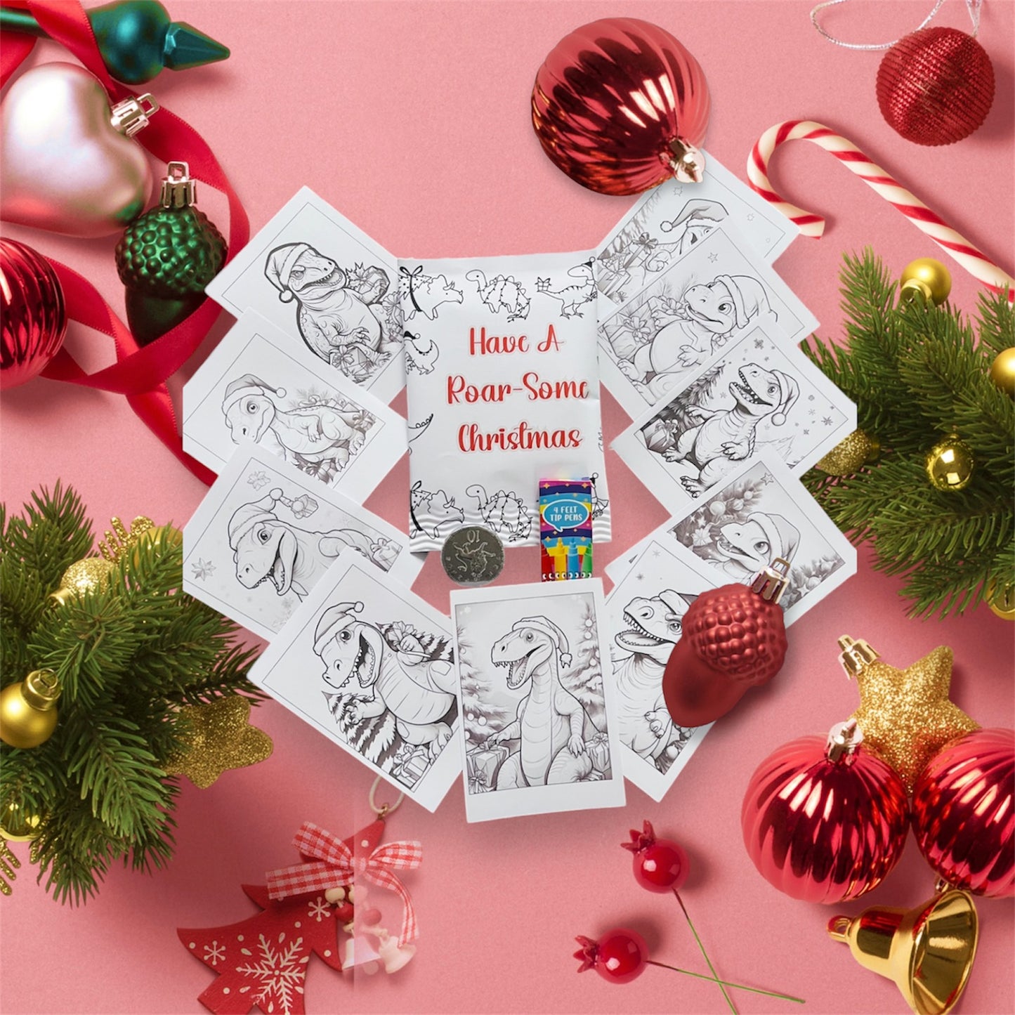 Dinosaur colouring pack Christmas themed - Christmas magic - Christmas activity- children’s Christmas keepsake - Christmas crafts - colouring pages - Christmas Eve box - children’s Christmas accessory - Christmas colouring set
