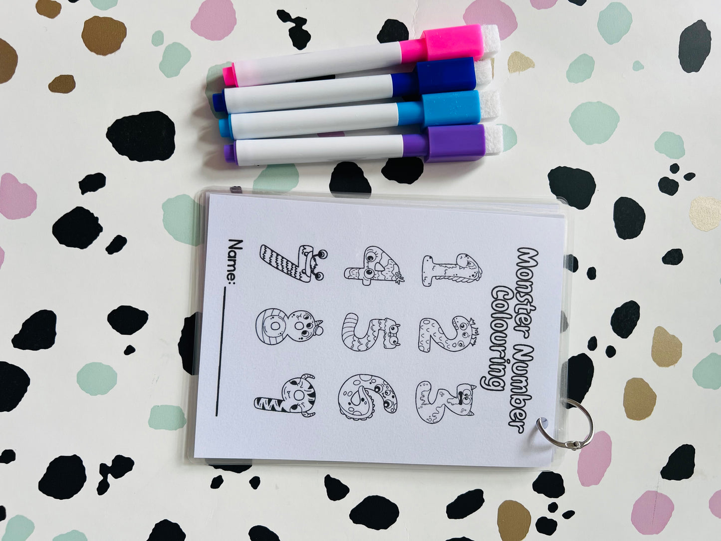 Monster number colouring Activity Wipe Clean Book - Crafts On The Go - Pocket Money Crafts - Children’s Learning - Children’s Colouring Books - Home Education