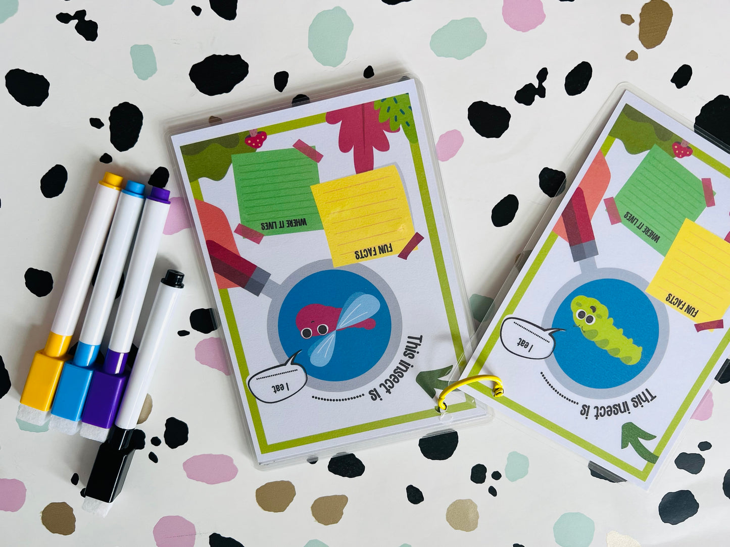 Insect hunt themed Activity Wipe Clean Book - Crafts On The Go - Pocket Money Crafts - Children’s Learning - Children’s Colouring Books -