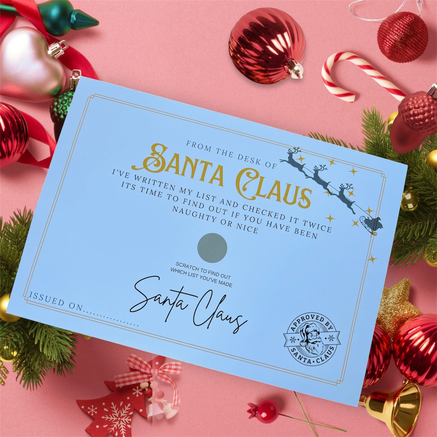 Sleigh theme Santas nice list scratch to reveal and certificate - Christmas magic - Christmas - children’s Christmas keepsake - Christmas certificate - nice list - Christmas Eve box - children’s Christmas accessory