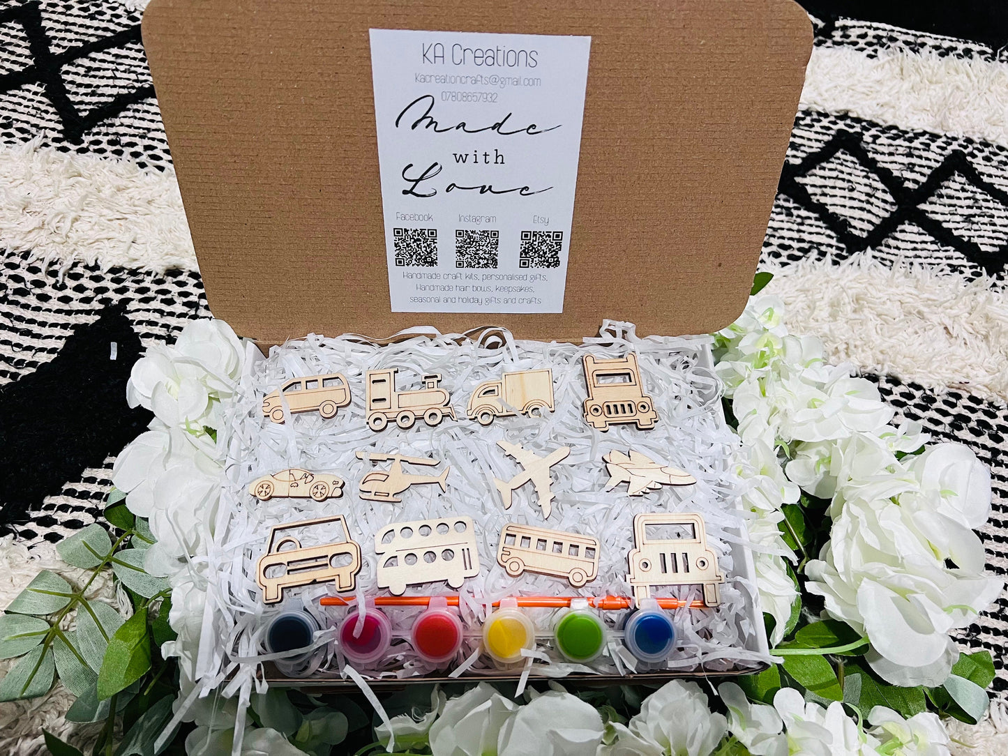 Paint your own 12pc Vehicle craft box - Activity set - Room decoration - Childrens Gifts - Wooden Crafts - Gift - Paintable - Painting - crafts - Craft Kit