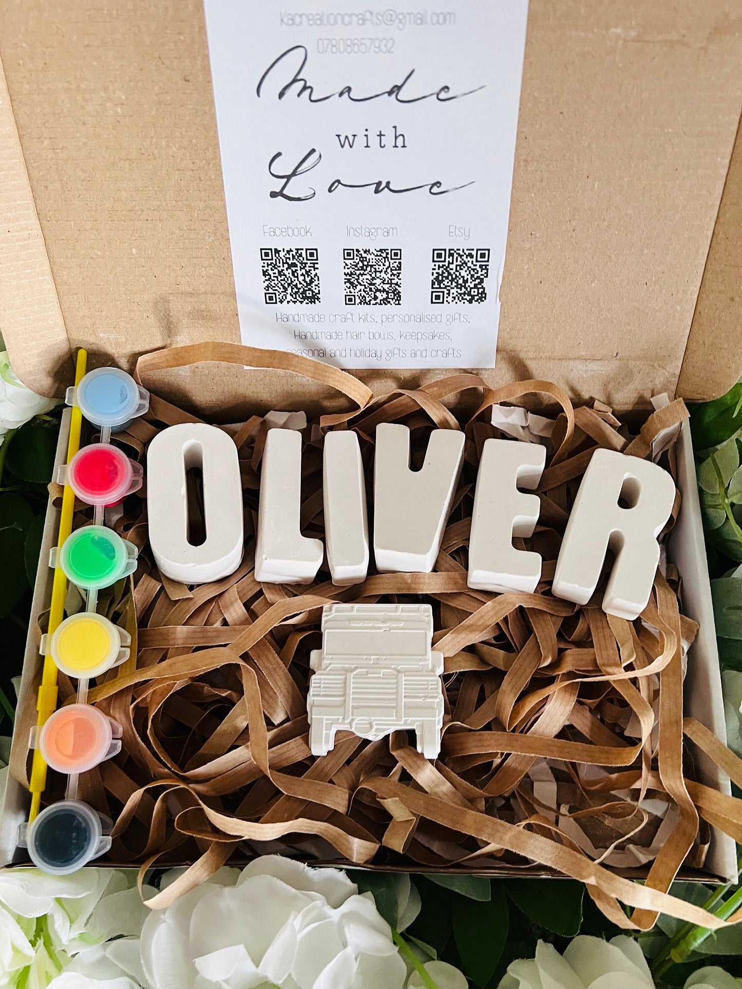 Paint your own name and small mould craft box - Activity set - Paintable gift - Childrens Gifts - Painting - Paintable - Personalised