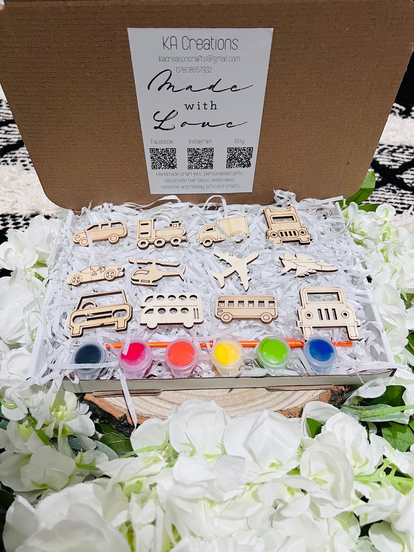 Paint your own 12pc Vehicle craft box - Activity set - Room decoration - Childrens Gifts - Wooden Crafts - Gift - Paintable - Painting - crafts - Craft Kit