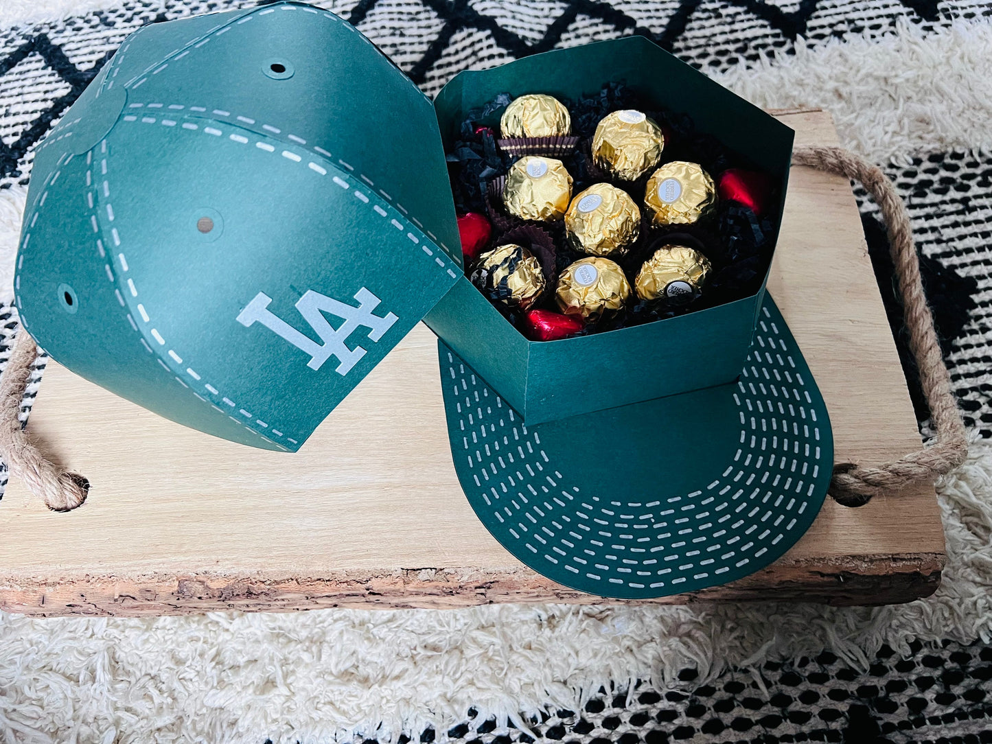 Chocolate filled Hat gift box in dark green - Display hat box - Chocolate Gift - Gift Box - Baseball cap - Hat - Gift - Presents for them