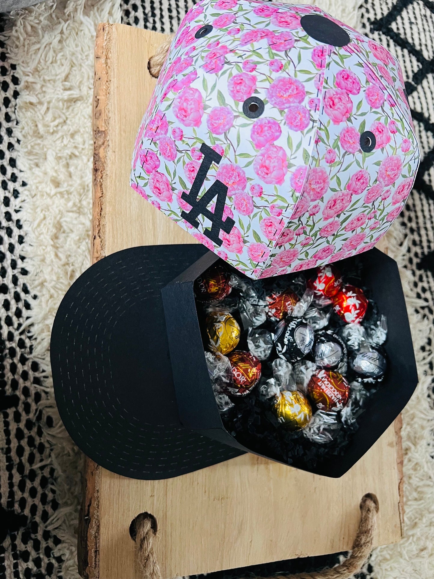 Chocolate filled floral Hat gift box - Display hat box - Chocolate Gift - Gift Box - Baseball cap - Hat - Gift - Presents for them
