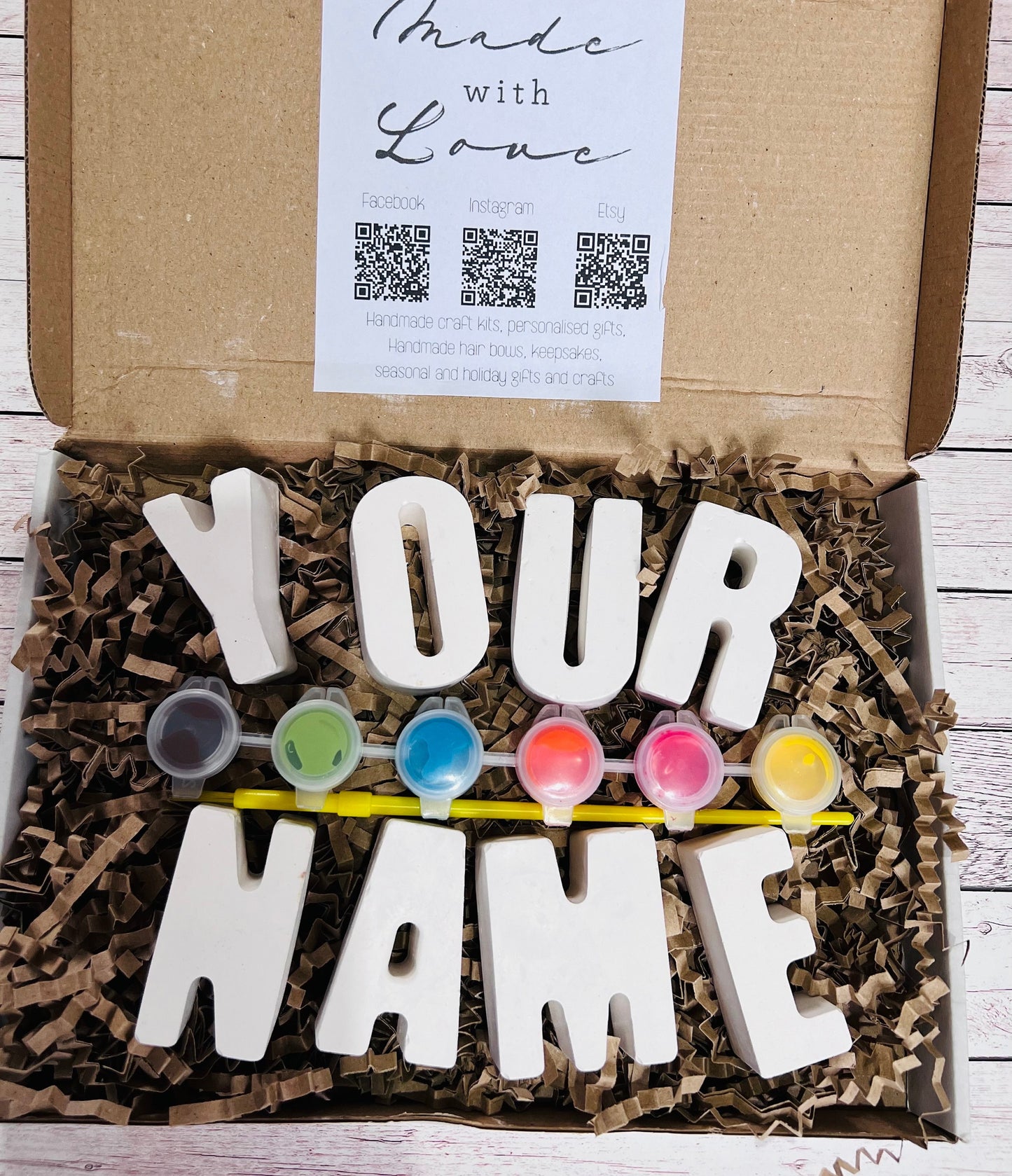 Paint your own name craft box - Activity set - Paintable gift - Childrens Gifts - Gifts - Painting - Paintable - Personalised - Letterbox