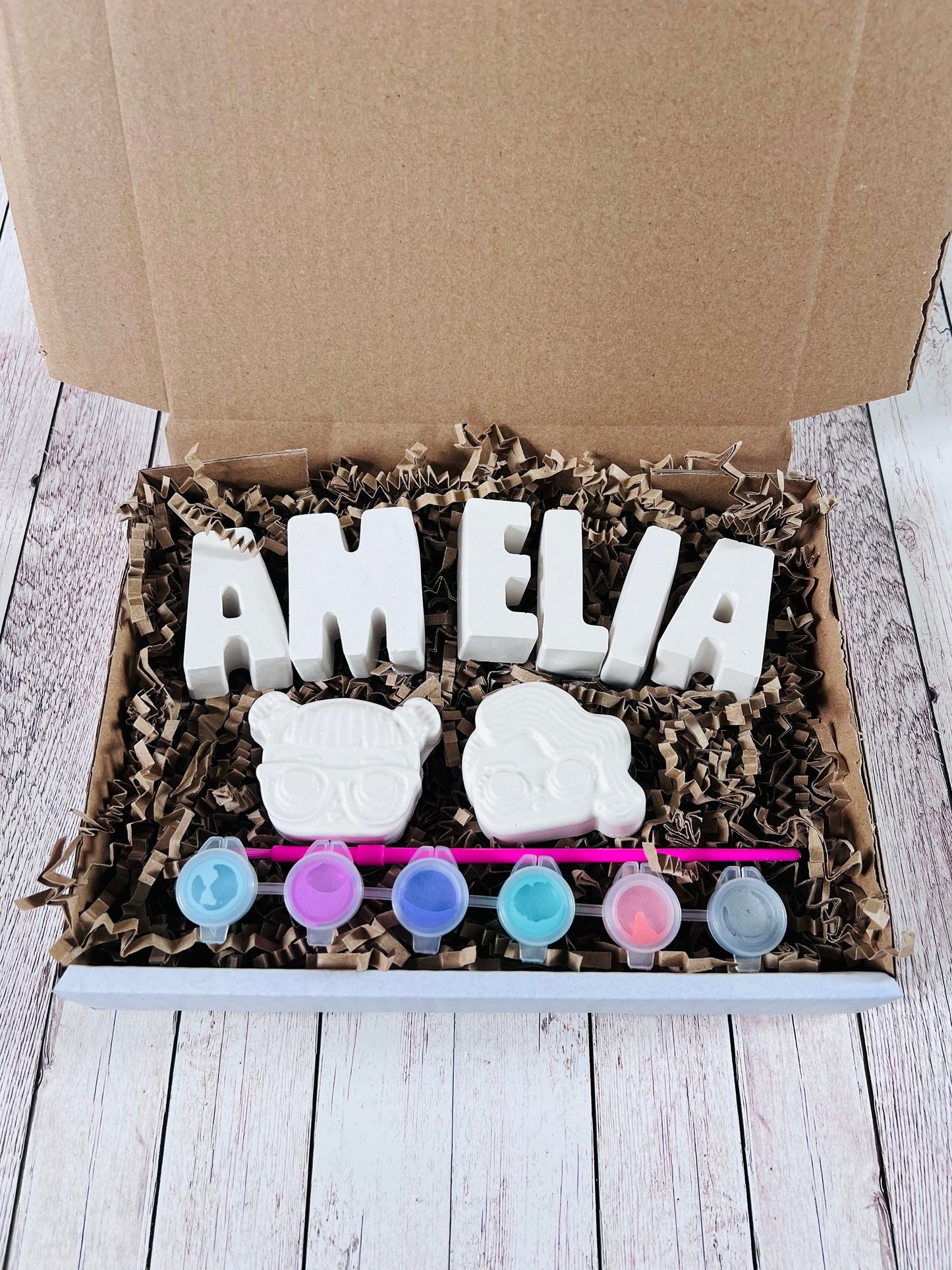 Paint your own name craft box with dolls - Activity set - Childrens Gifts - Gifts - Painting - Paintable - Personalised - letterbox