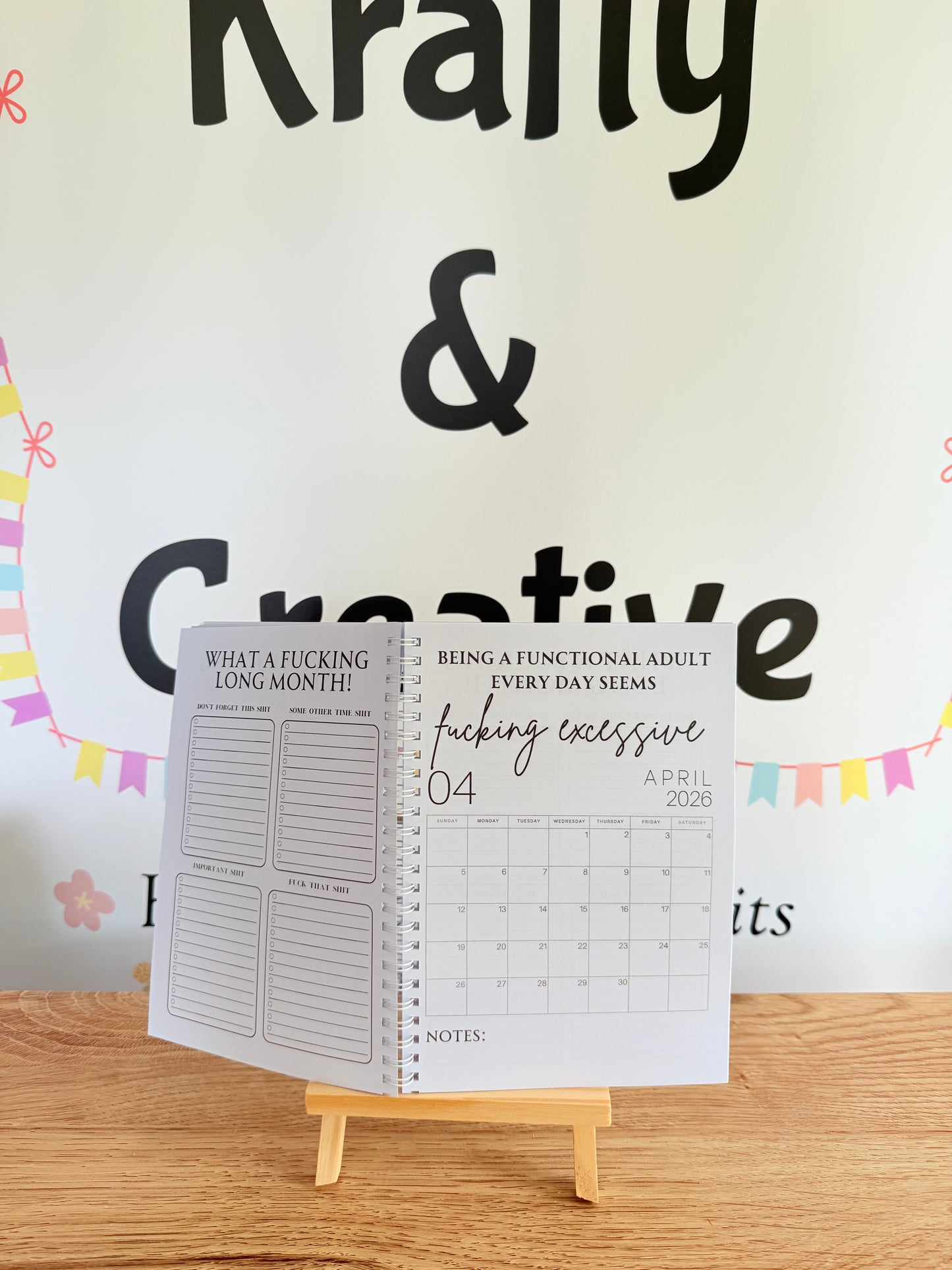 A5 F*ck it 2026 spiral bound life organiser- Get ready for the shit show - Organiser - Calender - Sweary affirmations -