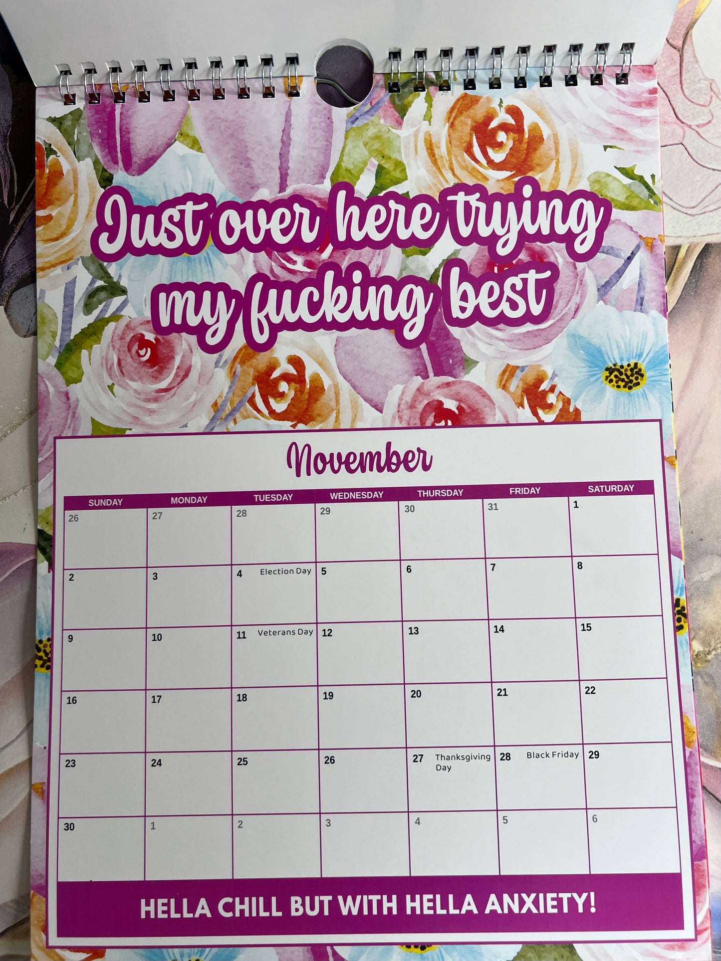 One day at a time Sweary laminated page spiral bound wall calender - Get ready for the shit show - Organiser - Calender - Sweary affirmations -