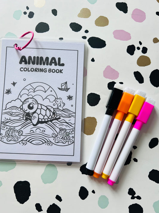 Animal colouring Activity Wipe Clean Book - Crafts On The Go - Pocket Money Crafts - Children’s Learning - Children’s Colouring Books - Home Education