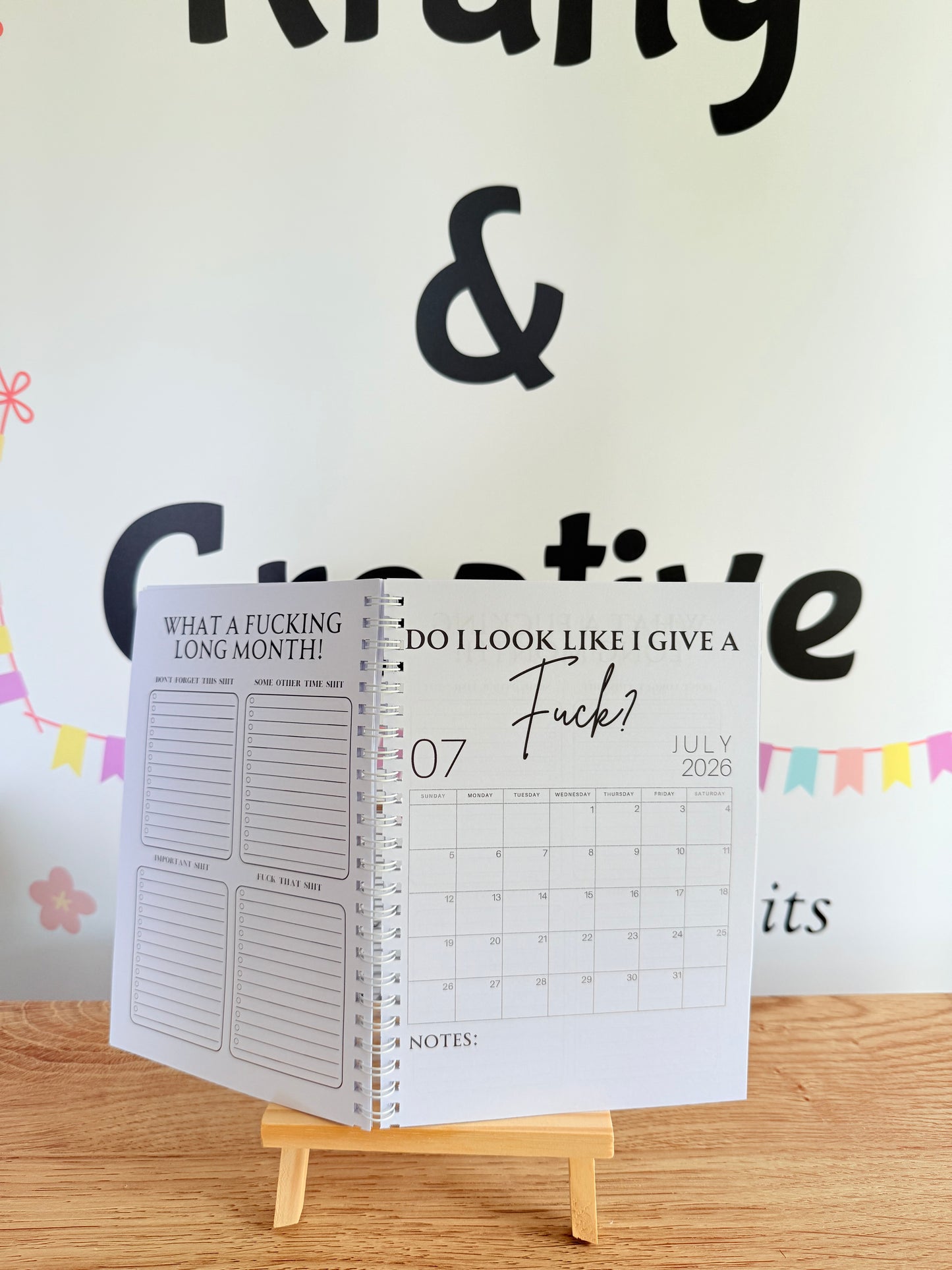 A5 F*ck it 2026 spiral bound life organiser- Get ready for the shit show - Organiser - Calender - Sweary affirmations -