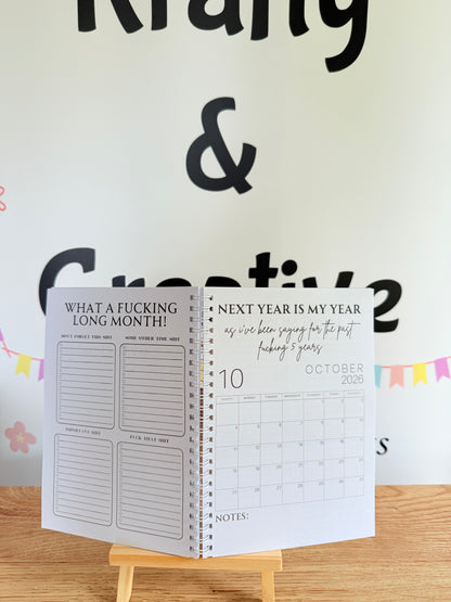A5 F*ck it 2026 spiral bound life organiser- Get ready for the shit show - Organiser - Calender - Sweary affirmations -