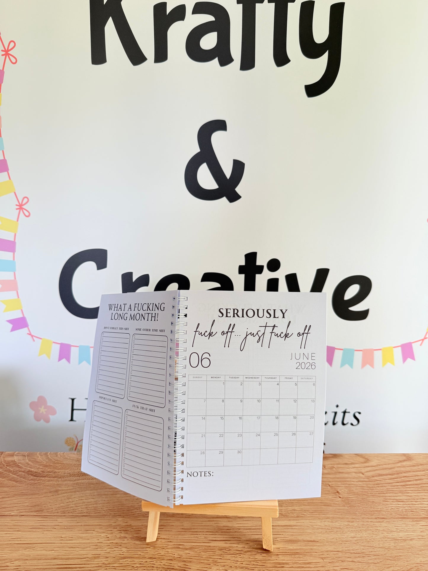 A5 F*ck it 2026 spiral bound life organiser- Get ready for the shit show - Organiser - Calender - Sweary affirmations -