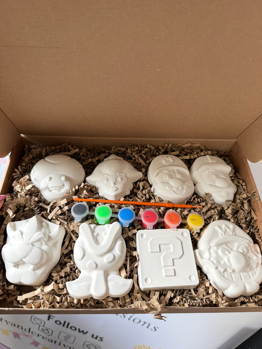 Mario Retro Gaming Inspired Paint Your Own Craft Kit | Kids Painting Activity Box | Handmade Creative Gift