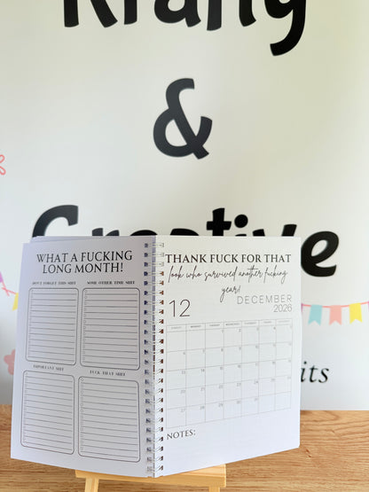 A5 F*ck it 2026 spiral bound life organiser- Get ready for the shit show - Organiser - Calender - Sweary affirmations -
