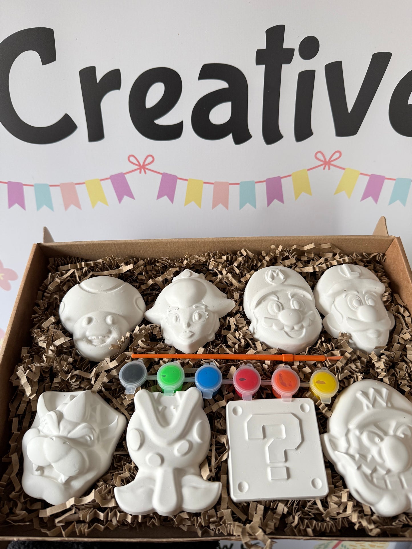 Mario Retro Gaming Inspired Paint Your Own Craft Kit | Kids Painting Activity Box | Handmade Creative Gift