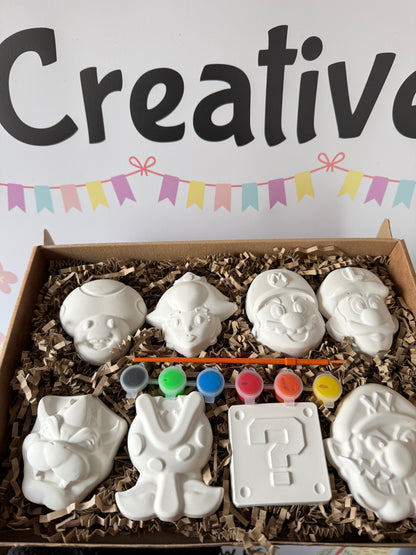 Mario Retro Gaming Inspired Paint Your Own Craft Kit | Kids Painting Activity Box | Handmade Creative Gift