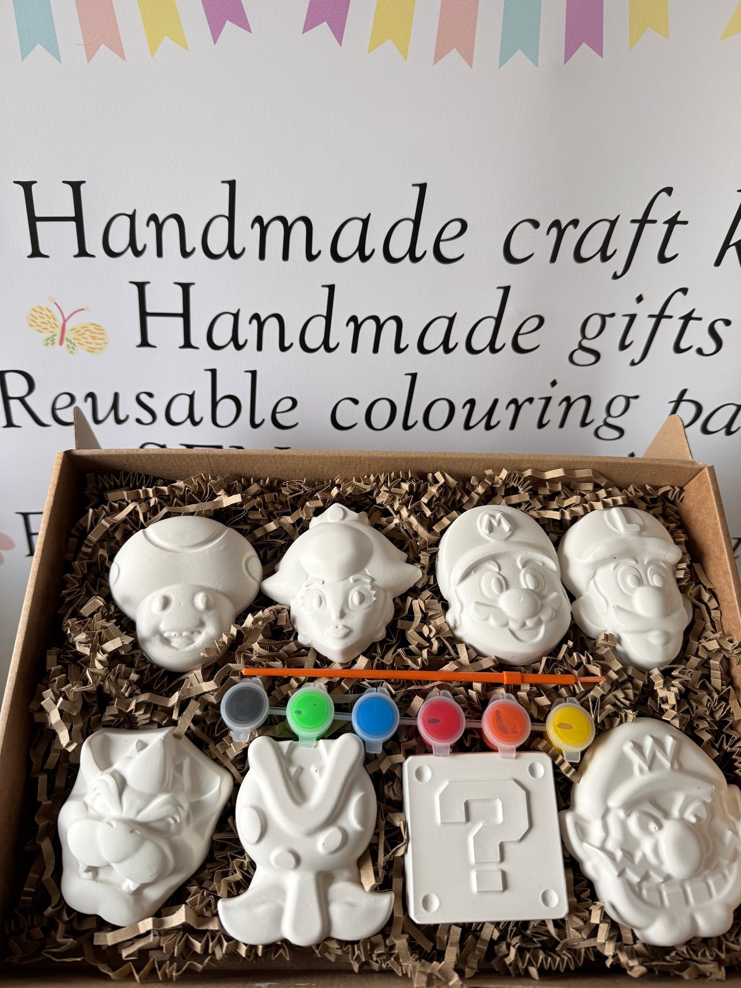 Mario Retro Gaming Inspired Paint Your Own Craft Kit | Kids Painting Activity Box | Handmade Creative Gift