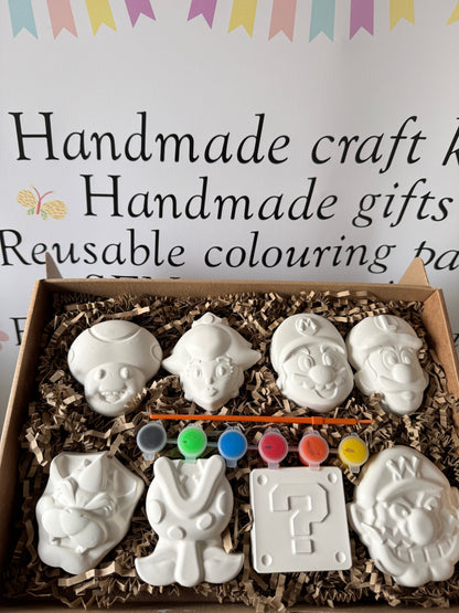 Mario Retro Gaming Inspired Paint Your Own Craft Kit | Kids Painting Activity Box | Handmade Creative Gift