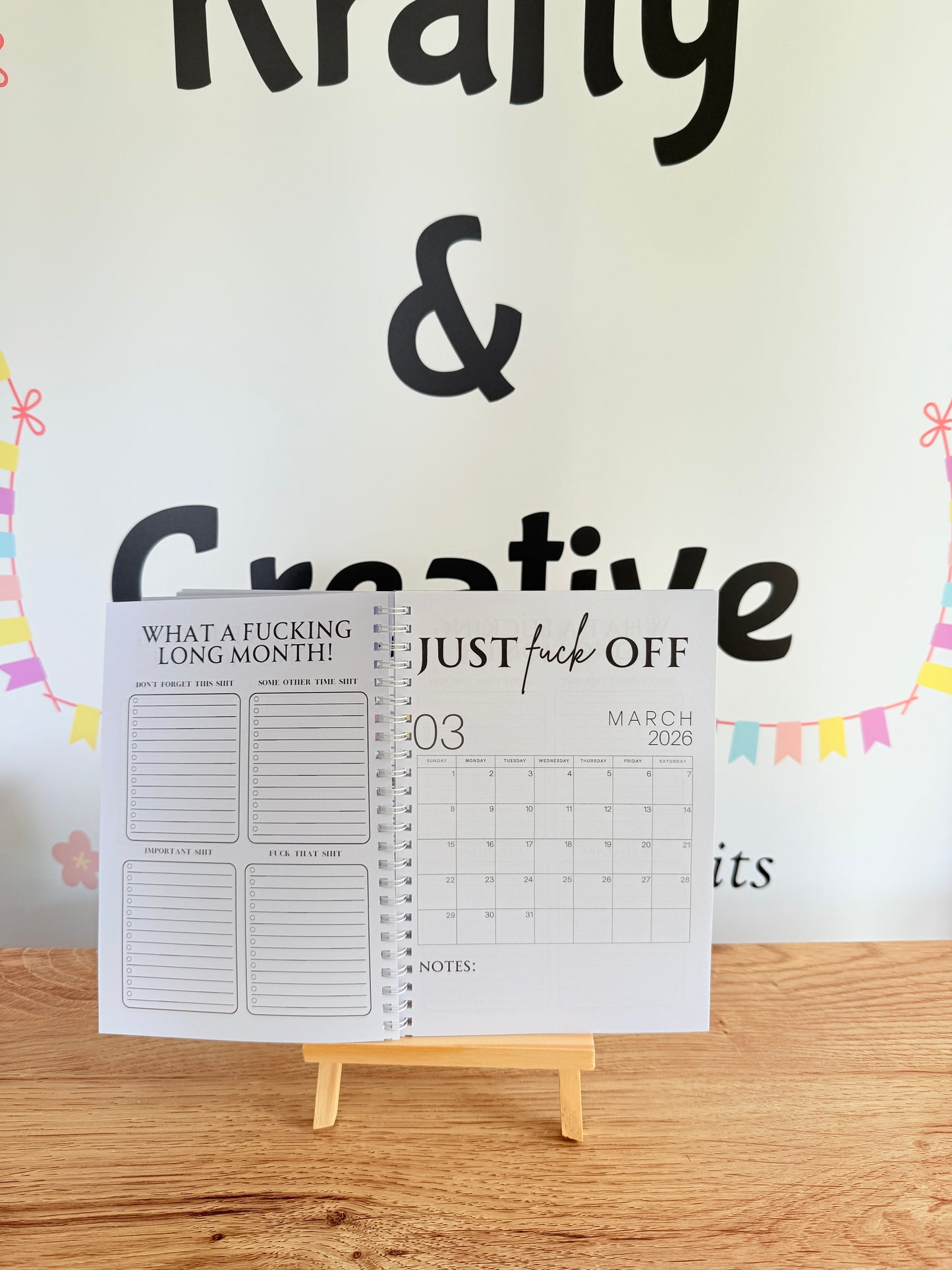 A5 F*ck it 2026 spiral bound life organiser- Get ready for the shit show - Organiser - Calender - Sweary affirmations -