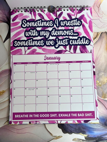 One day at a time Sweary laminated page spiral bound wall calender - Get ready for the shit show - Organiser - Calender - Sweary affirmations -