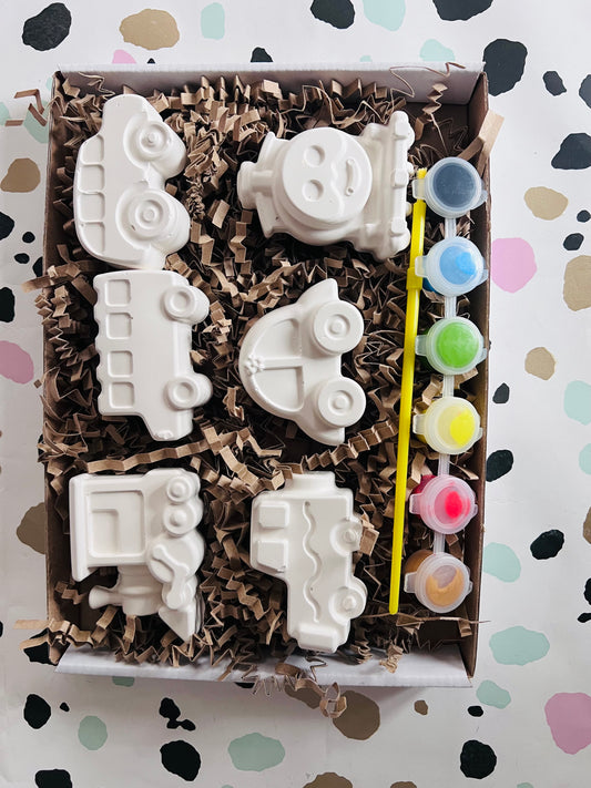 Vehicle inspired plaster of paris craft box  - Activity set - Room decoration - Childrens Gifts - Gifts - Paintable - Painting - Mario