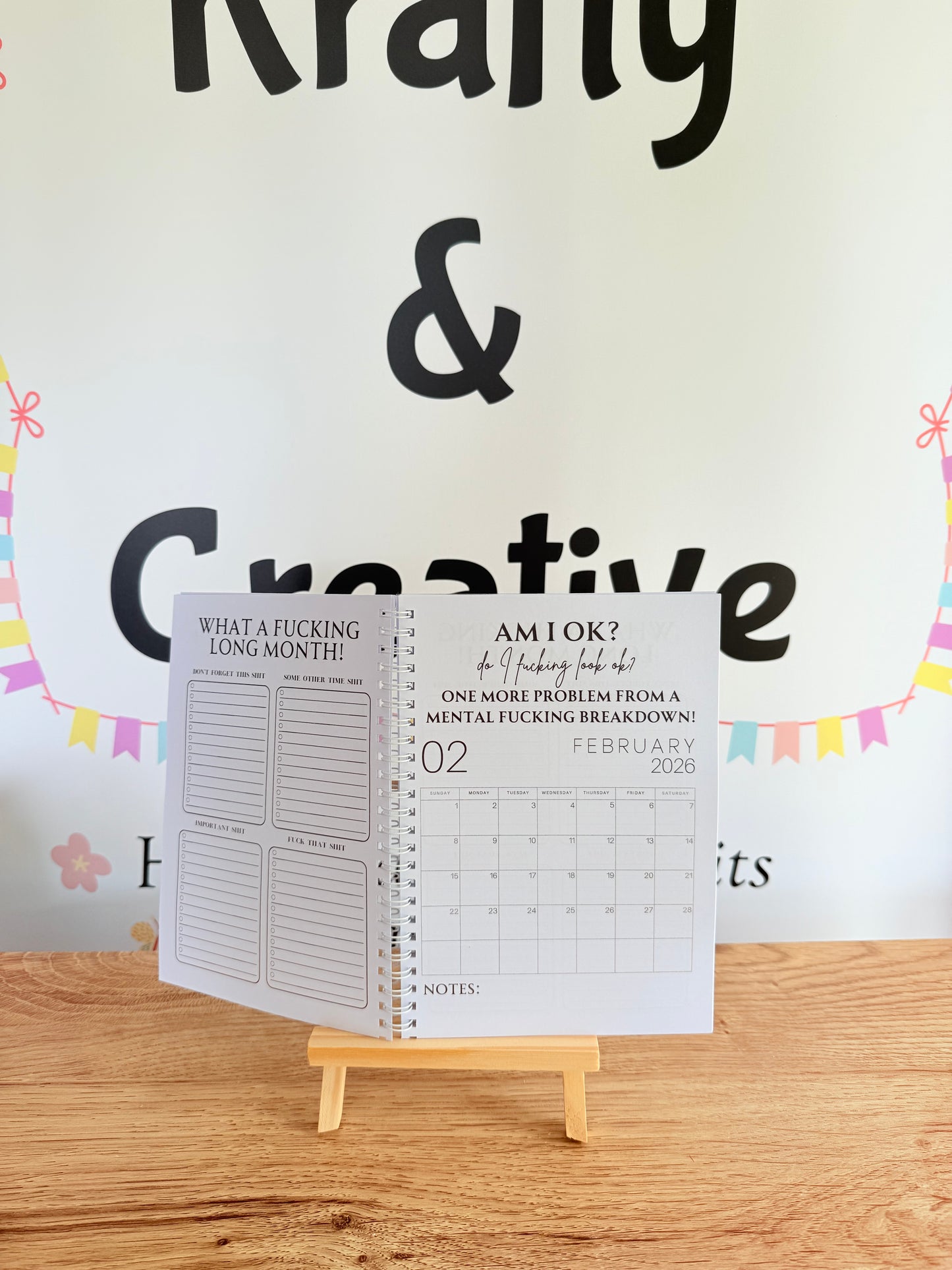 A5 F*ck it 2026 spiral bound life organiser- Get ready for the shit show - Organiser - Calender - Sweary affirmations -