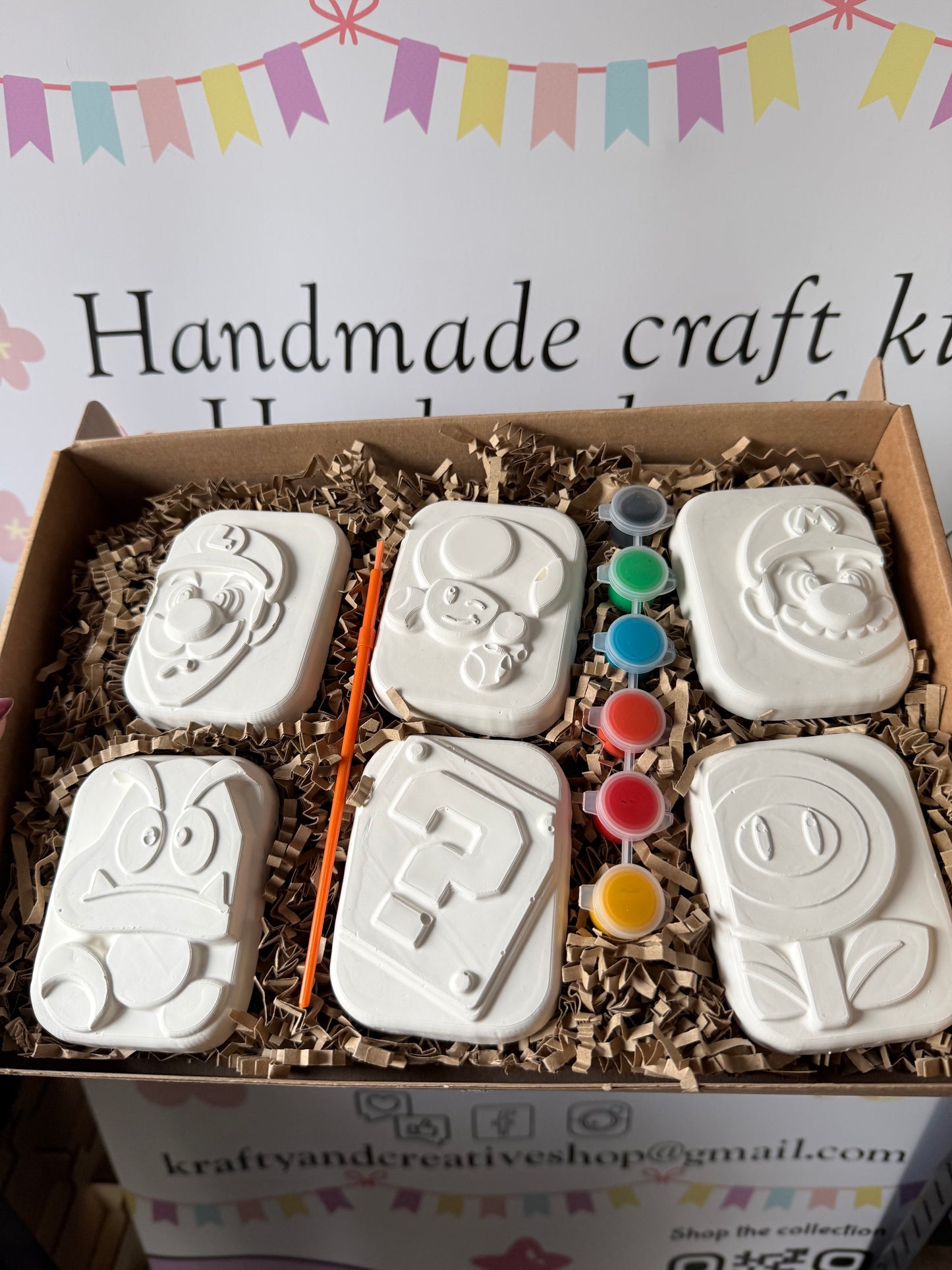 Retro Gaming Tile Inspired Paint Your Own Craft Kit | Kids Painting Activity Box | Handmade Creative Gift