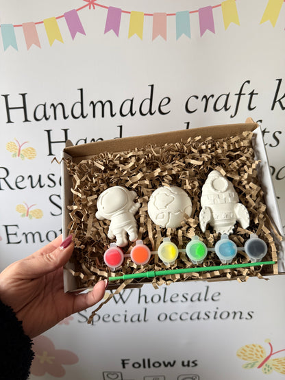 Space & Rocket Paint Your Own Craft Kit | Kids Painting Activity Box | Handmade Creative Gift