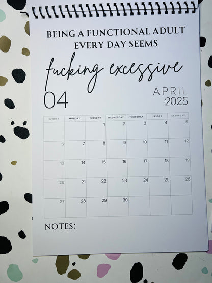 A4 F*ck it 2025 spiral bound wall calender - Get ready for the shit show - Organiser - Calender - Sweary affirmations -