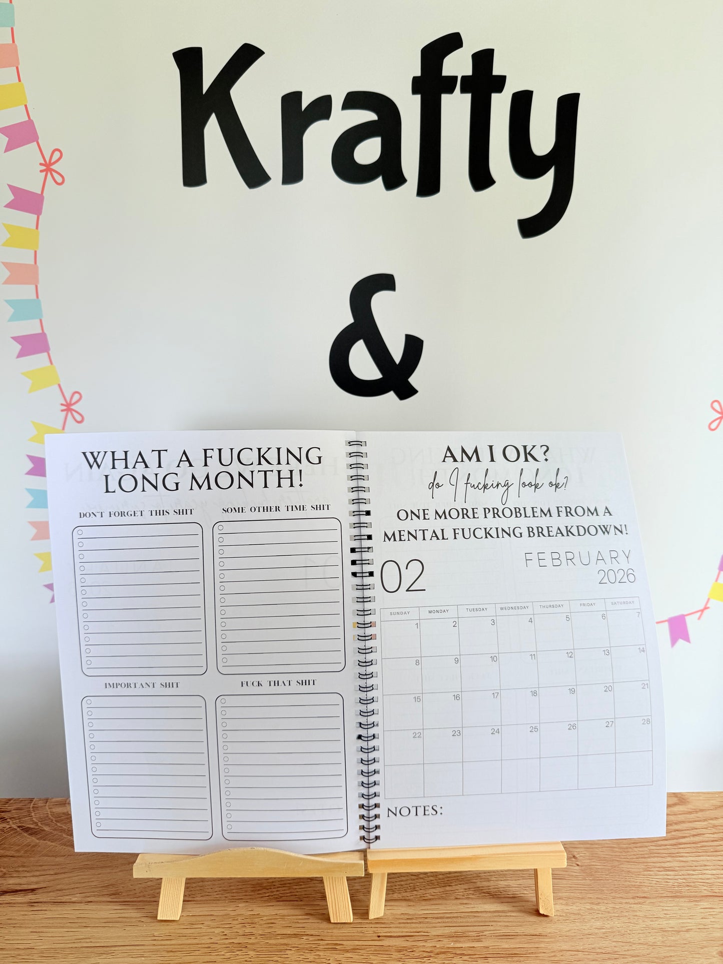 A4 F*ck it 2026 spiral bound life organiser- Get ready for the shit show - Organiser - Calender - Sweary affirmations -