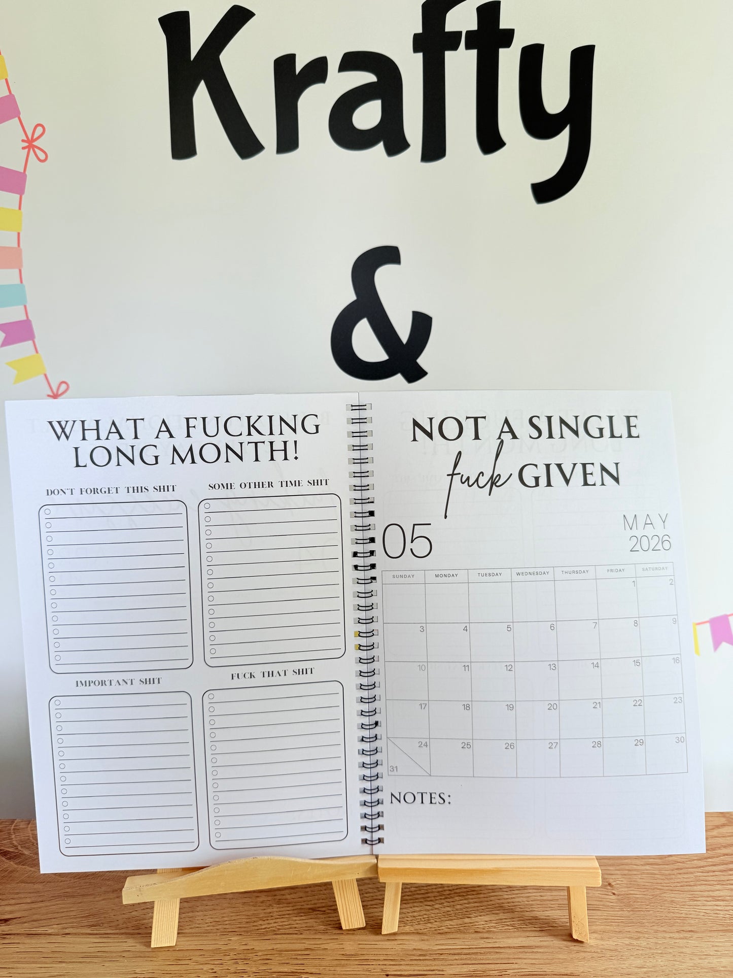 A4 F*ck it 2026 spiral bound life organiser- Get ready for the shit show - Organiser - Calender - Sweary affirmations -