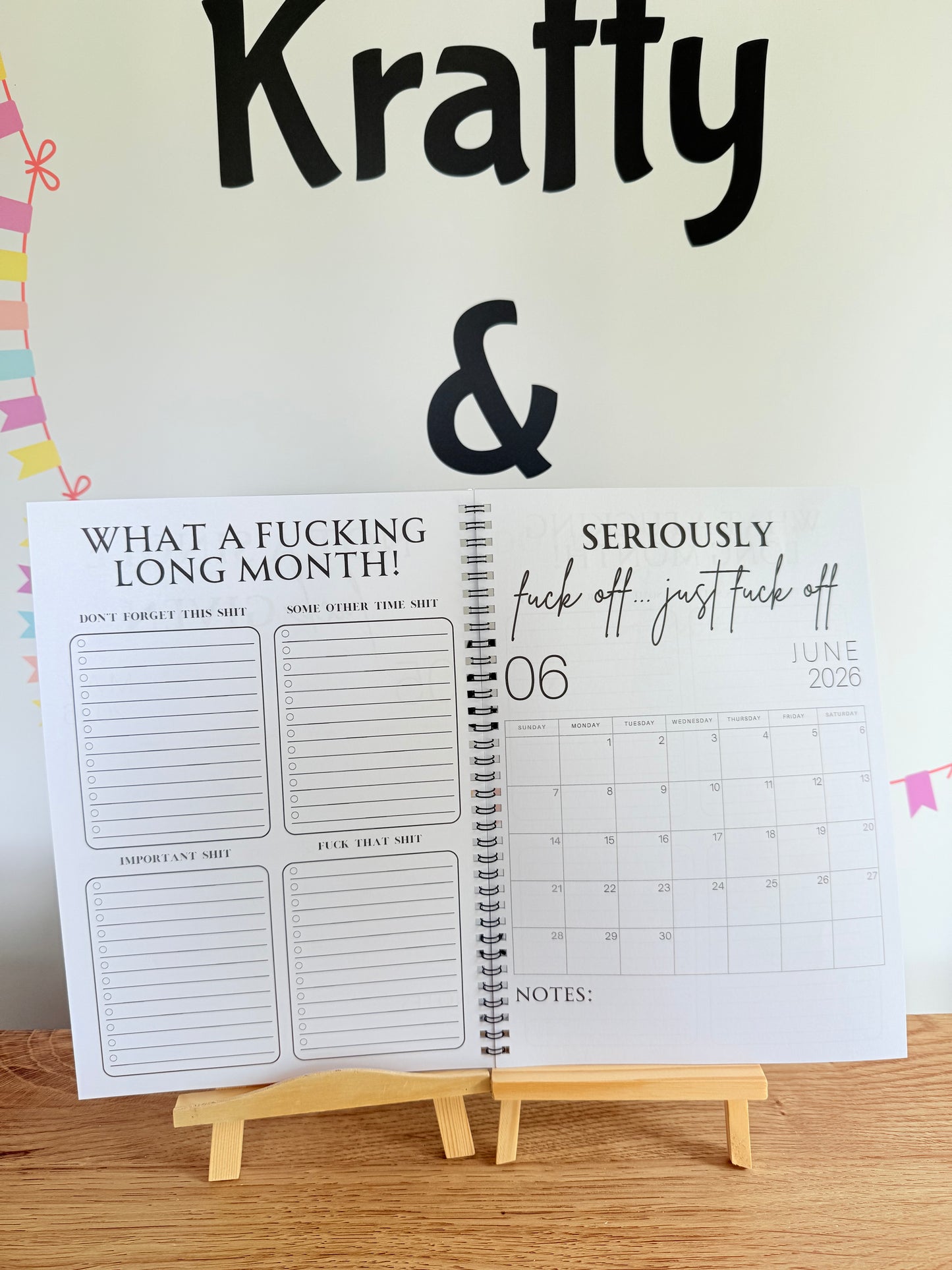 A4 F*ck it 2026 spiral bound life organiser- Get ready for the shit show - Organiser - Calender - Sweary affirmations -
