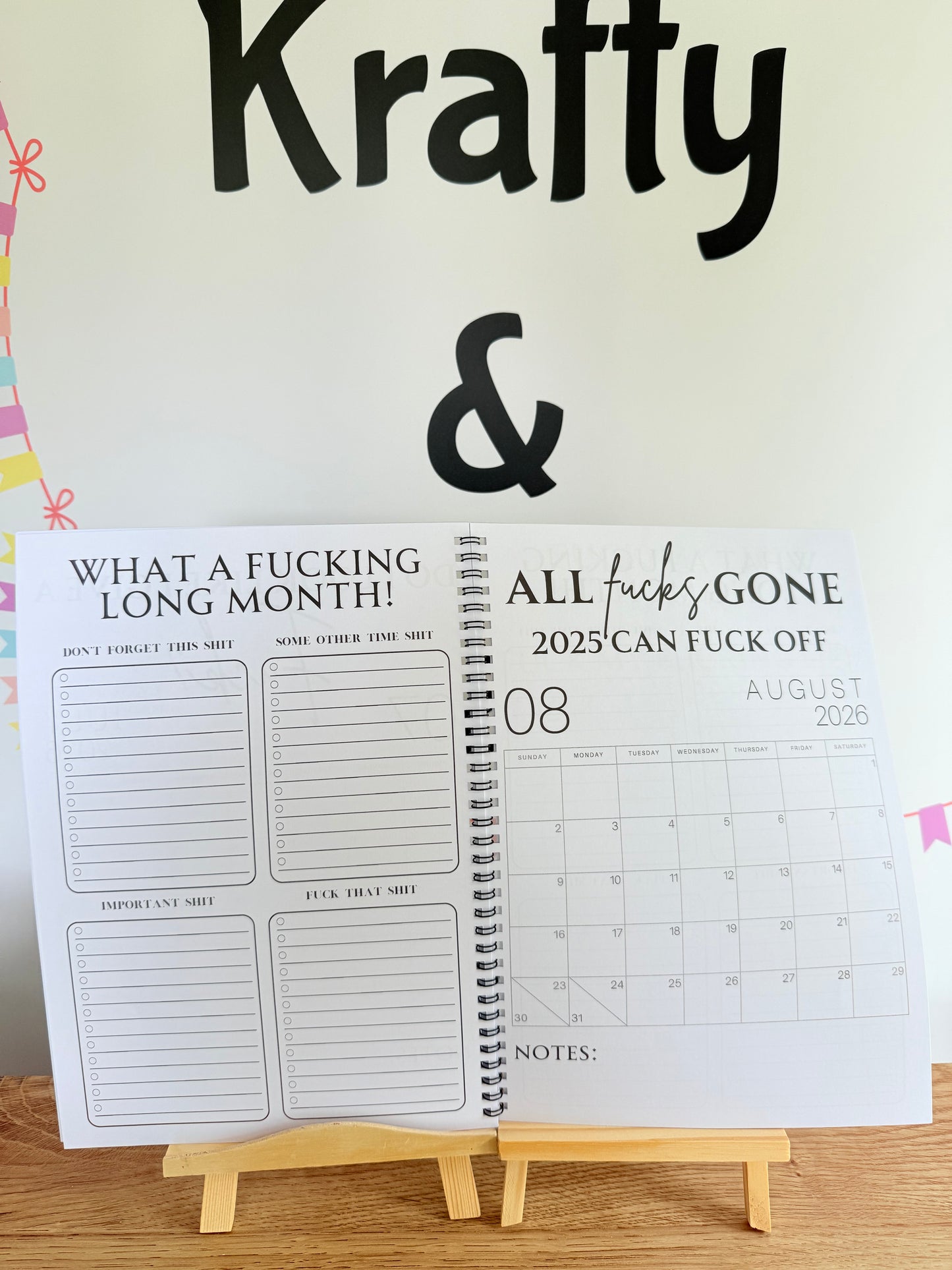 A4 F*ck it 2026 spiral bound life organiser- Get ready for the shit show - Organiser - Calender - Sweary affirmations -