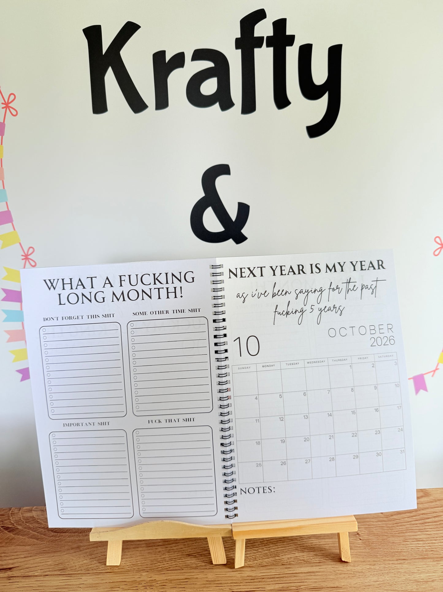 A4 F*ck it 2026 spiral bound life organiser- Get ready for the shit show - Organiser - Calender - Sweary affirmations -