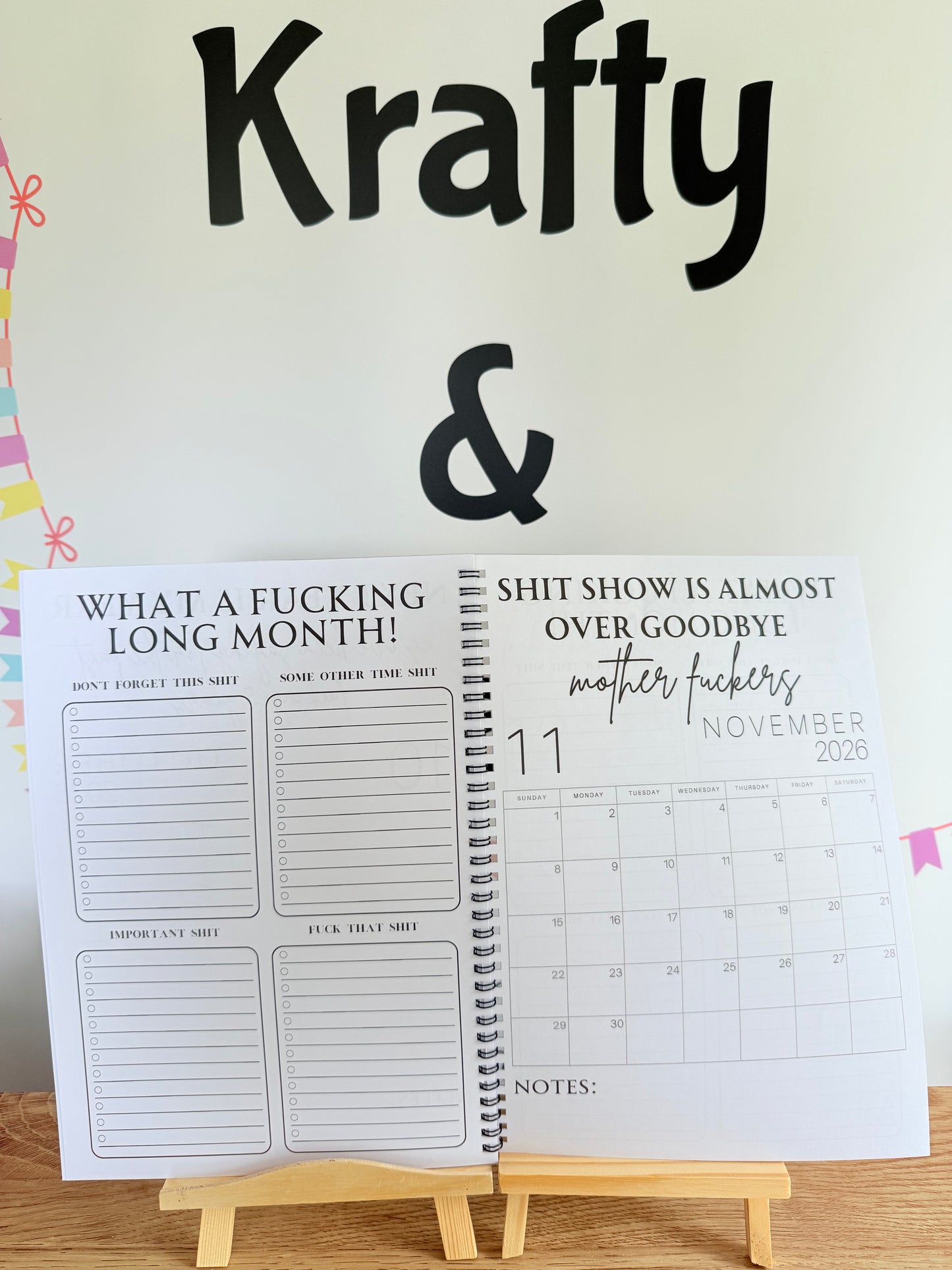 A4 F*ck it 2026 spiral bound life organiser- Get ready for the shit show - Organiser - Calender - Sweary affirmations -
