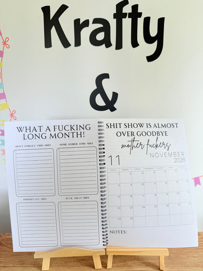 A4 F*ck it 2026 spiral bound life organiser- Get ready for the shit show - Organiser - Calender - Sweary affirmations -