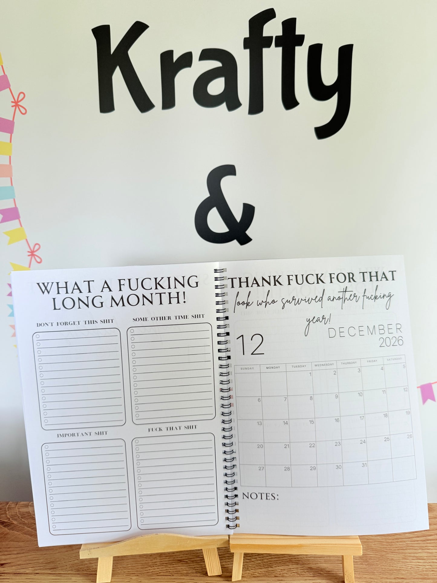 A4 F*ck it 2026 spiral bound life organiser- Get ready for the shit show - Organiser - Calender - Sweary affirmations -