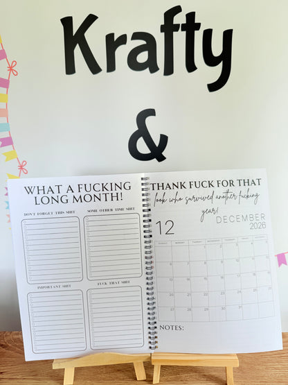 A4 F*ck it 2026 spiral bound life organiser- Get ready for the shit show - Organiser - Calender - Sweary affirmations -