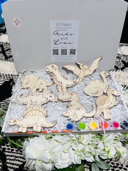 Paint your own dinosour crafts  - Activity set - Room decoration - Childrens Gifts - Wooden Crafts - Gift - Paintable - Painting - wooden crafts - Craft Kit