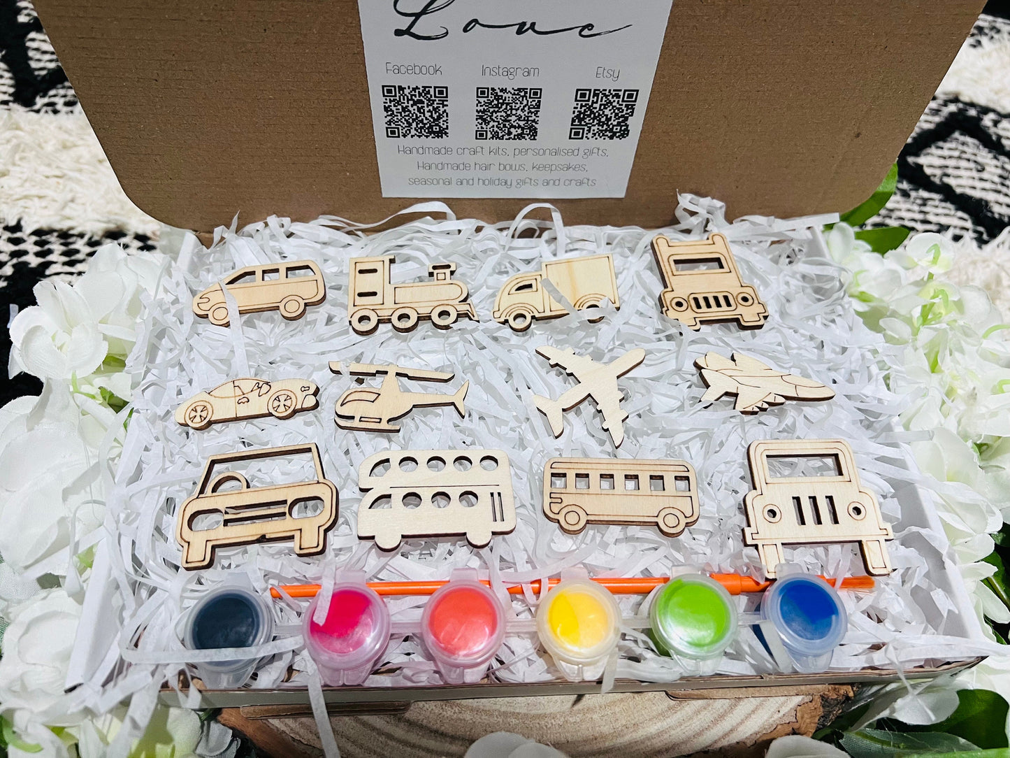 Paint your own 12pc Vehicle craft box  - Activity set - Room decoration - Childrens Gifts - Wooden Crafts - Gift - Paintable - Painting - crafts - Craft Kit