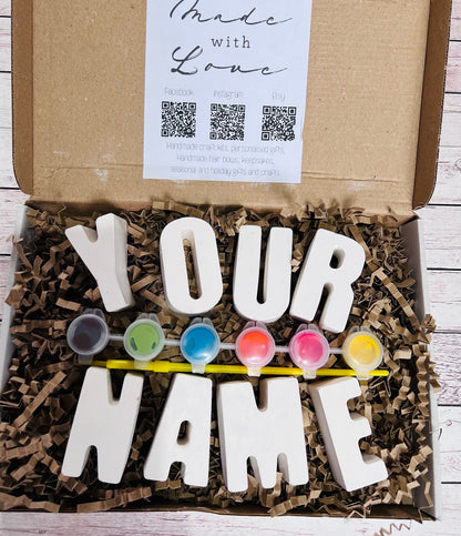 Paint your own name craft box  - Activity set - Paintable gift - Childrens Gifts - Gifts - Painting - Paintable - Personalised - Letterbox