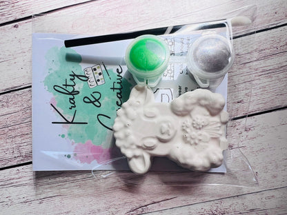 Paint your own plaster of Paris sheep - lamb - flowers - spring - Activity set - Childrens Gifts - Gift - Painting - Party favour - decor