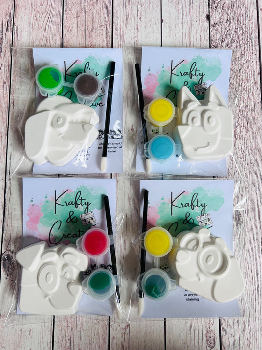 Paint your own plaster of Paris Blue dog & friends themed craft - Activity set - Childrens Gifts - Gift - Painting - Party favour - decor