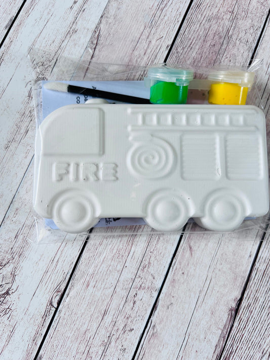Paint your own plaster of Paris Fire Engine inspired - Activity set - Childrens Gifts - Gift - Painting - Party favour - character gift