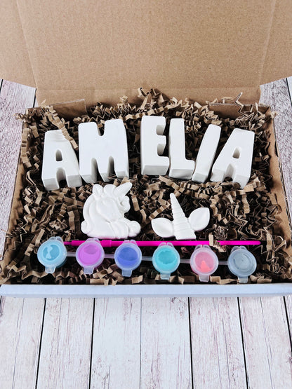 Paint your own name craft box with Unicorn  - Activity set - Childrens Gifts - Gifts - Painting - Paintable - Personalised - letterbox