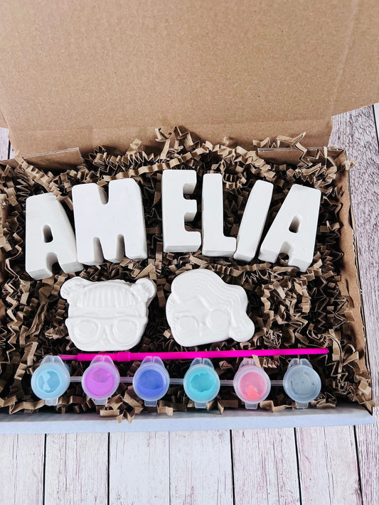 Paint your own name craft box with dolls  - Activity set - Childrens Gifts - Gifts - Painting - Paintable - Personalised - letterbox