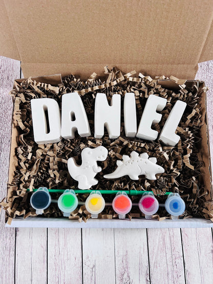 Paint your own name craft box with Dinosaurs - Activity set - Childrens Gifts - Gifts - Painting - Paintable - Personalised - Lettbox gift