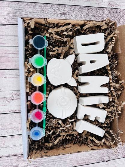 Paint your own name craft box with Pokee - Activity set - Childrens Gifts - Gifts - Painting - Paintable - Personalised - Lettbox gift